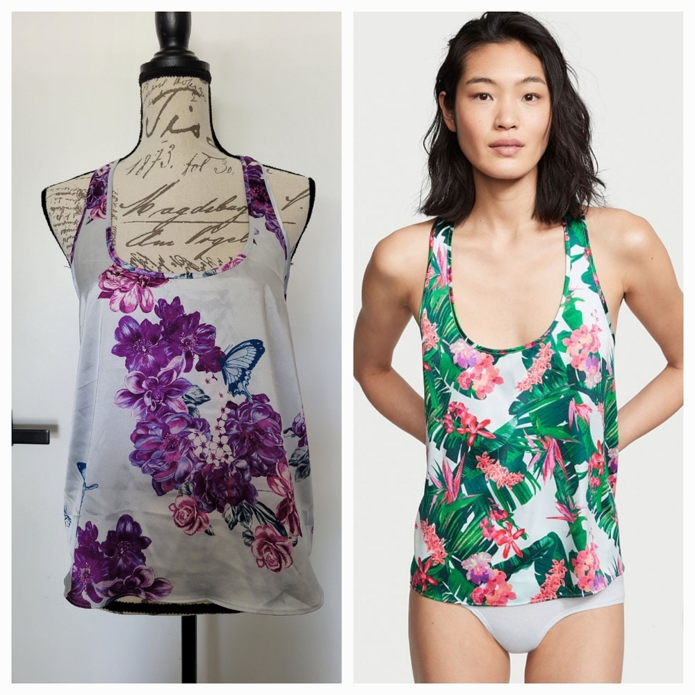 Victoria's Secret Satin Racerback Floral Tank Like New Size S